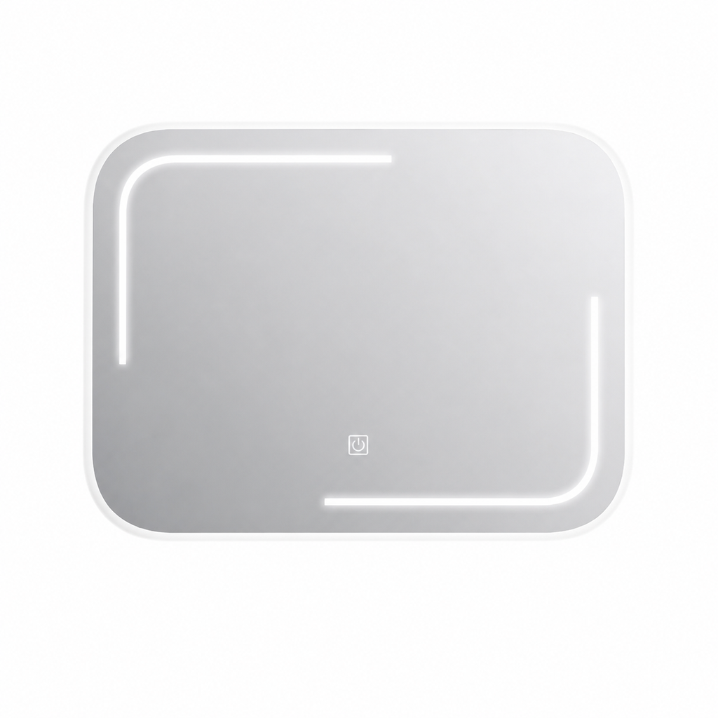 LED Bathroom Mirror 0845-60 – Rounded Square, L-Shaped Corner Light Bars, Touch Switch, 600×600 mm
